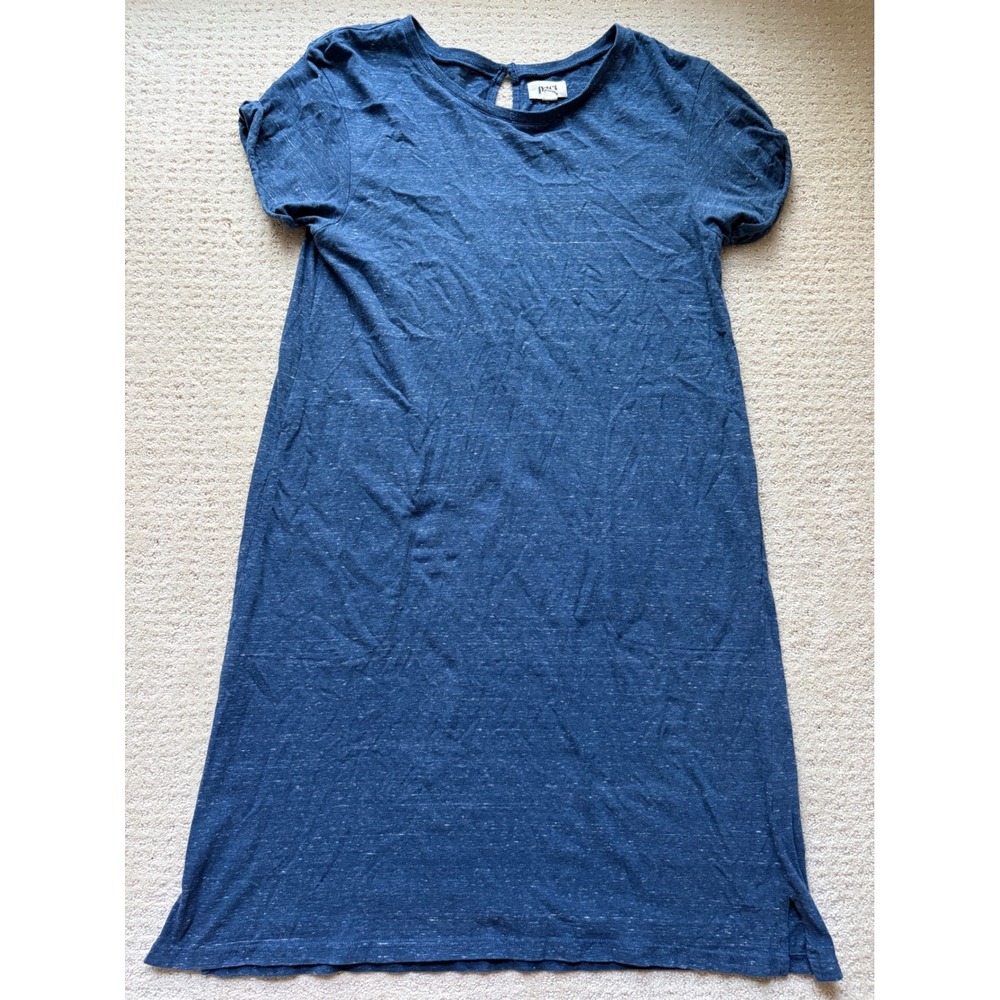 Pact T-Shirt Dress M Blue Organic Cotton Slub Knit Minimalist Coastal Casual